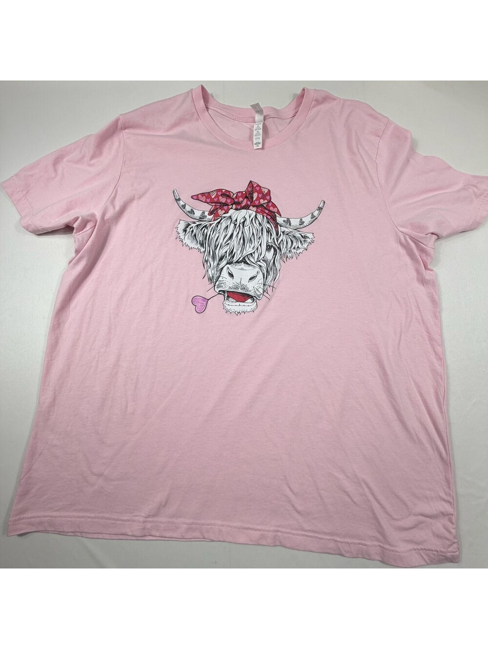 Bella+Canvas Pink Graphic T-Shirt with Cow Head Design, Size 3XL